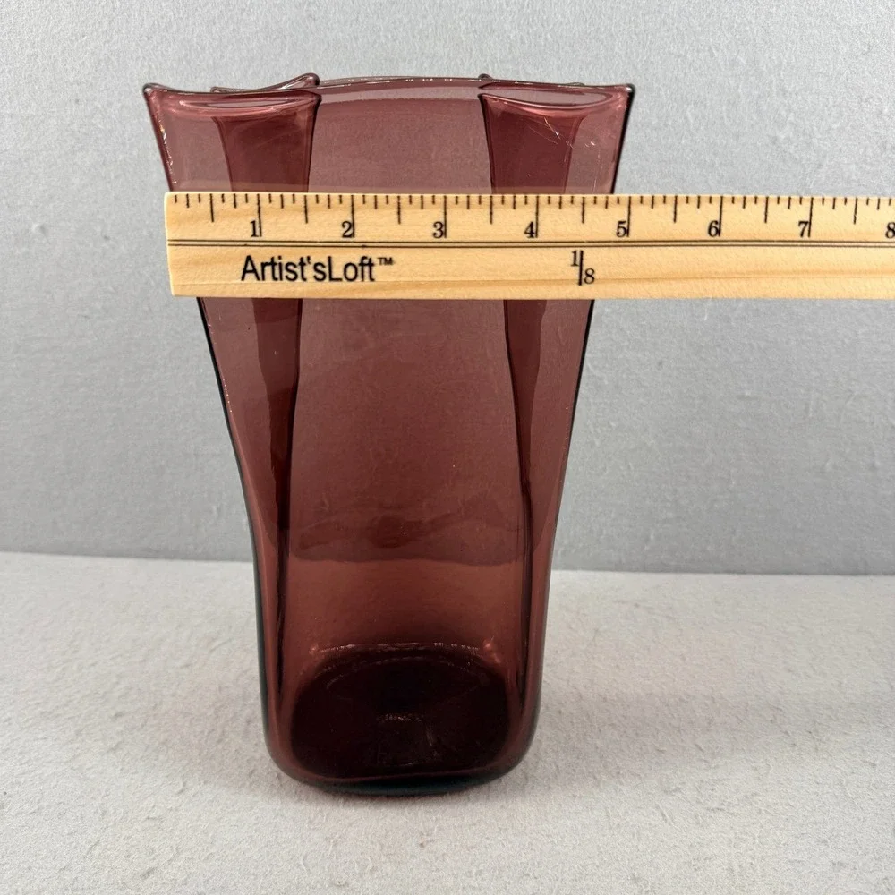 Blenko 8813M‎ Art Glass Paper Bag Vase Amethyst Purple Signed 2018 10